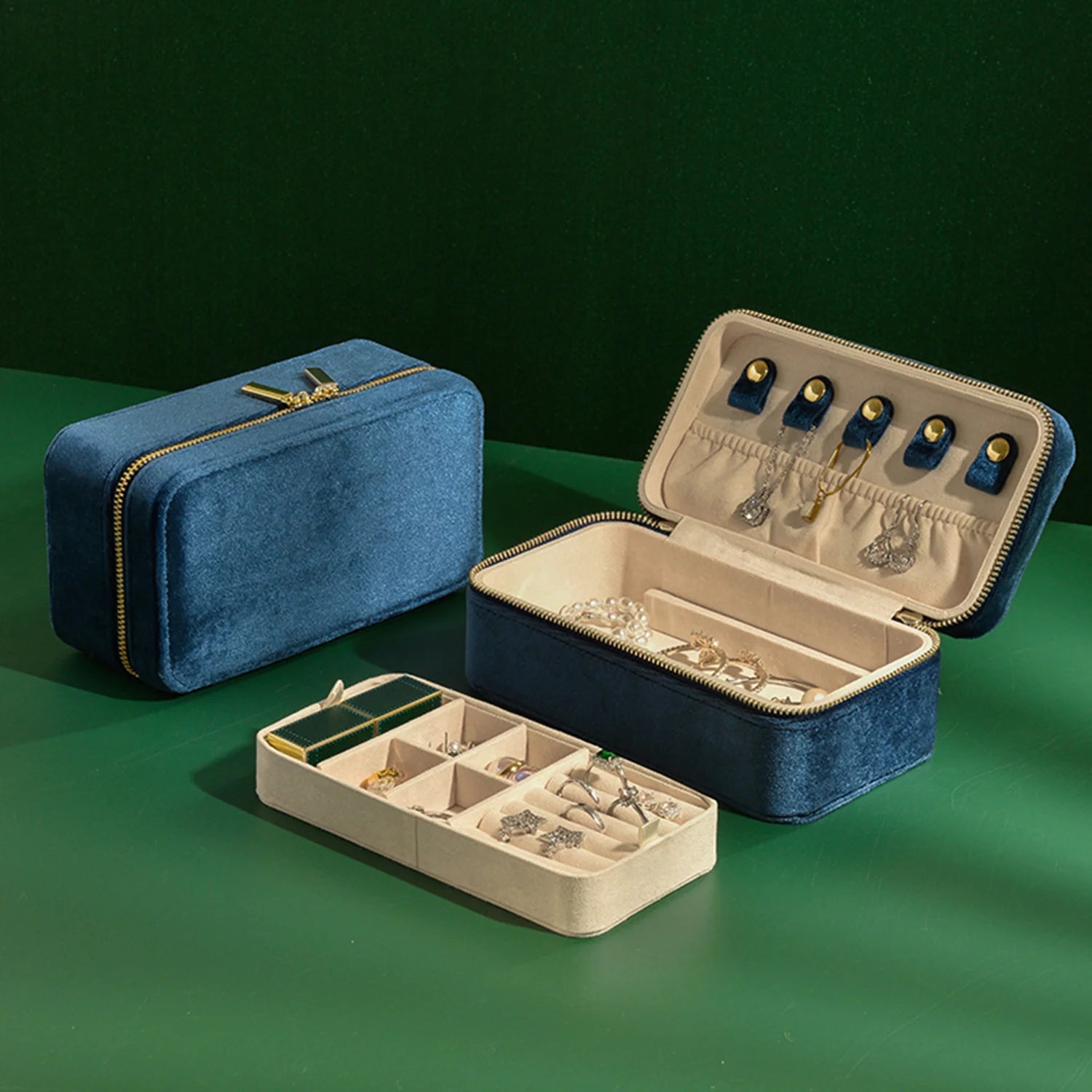 TAIMY Double Layer Design Velvet Jewelry Box Portable Travel Ring Earrings Necklace Boxes Personalized Gift Free Custom Logo