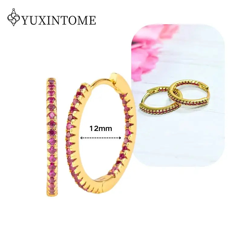 Rose Red Zircon Gold Earrings for women 925 Sterling Silver Ear Needle Geometric Pendant Hoop Earrings Fashion Wedding Jewelry