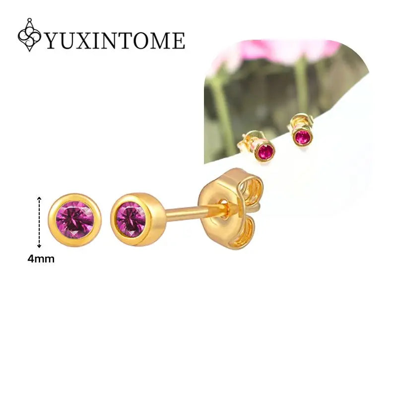 Rose Red Zircon Gold Earrings for women 925 Sterling Silver Ear Needle Geometric Pendant Hoop Earrings Fashion Wedding Jewelry