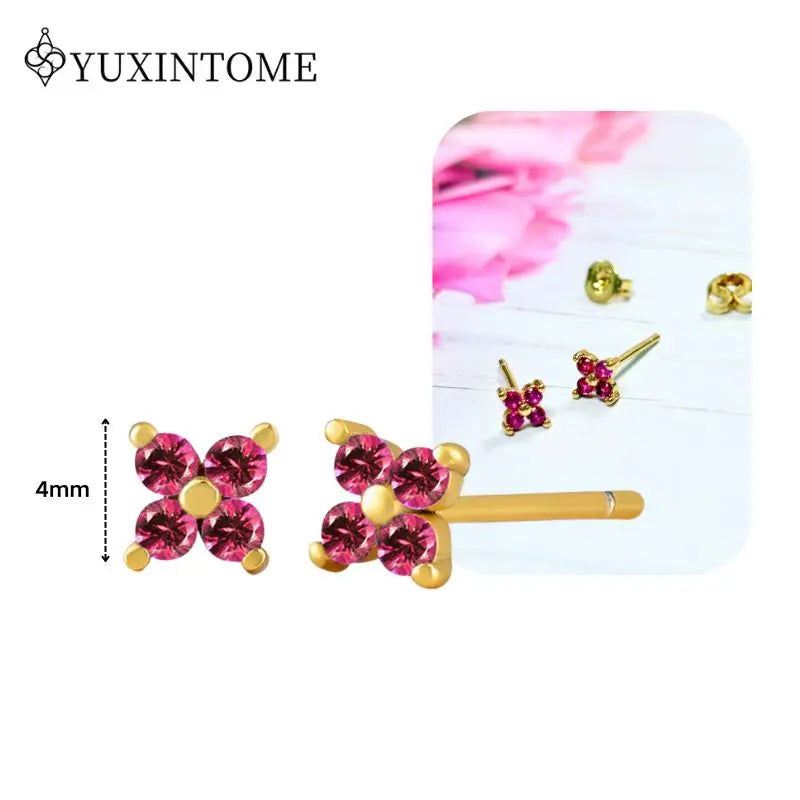 Rose Red Zircon Gold Earrings for women 925 Sterling Silver Ear Needle Geometric Pendant Hoop Earrings Fashion Wedding Jewelry