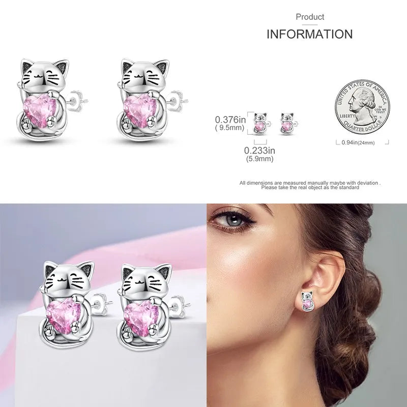 Classic 100% 925 Sterling Silver Wings Heart Inlaid Unicorn Women's Earrings Suitable for Birthday Party Anniversary Gift