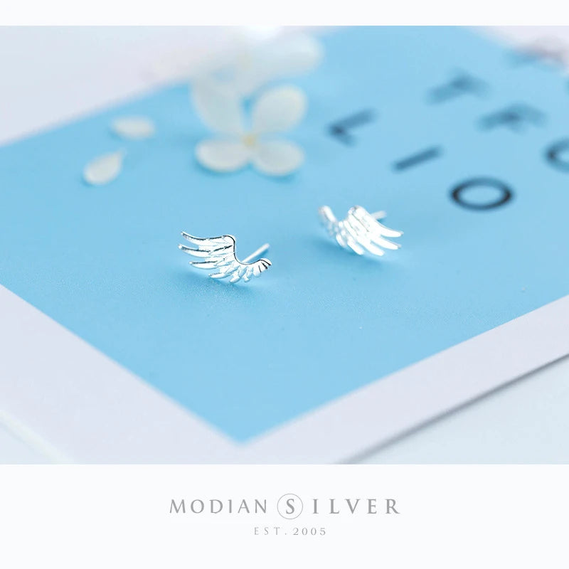 Modian 2025 New Spring Angel Wings Stud Earrings for Women Jewelry 100% Real 925 Sterling Silver Jewelry For Gril Kids Gifts