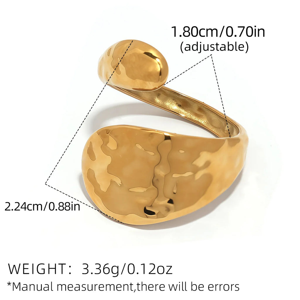 Stainless Steel Geometric Hollow Layered Wide Ring Metal Texture Waterproof Daily Simple Stylish Golden Jewelry for Women