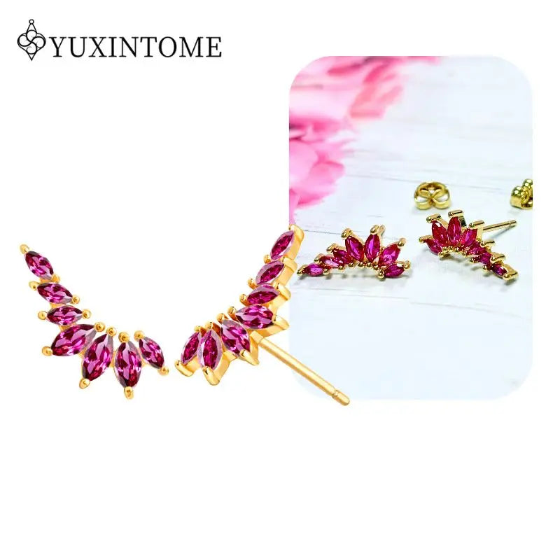 Rose Red Zircon Gold Earrings for women 925 Sterling Silver Ear Needle Geometric Pendant Hoop Earrings Fashion Wedding Jewelry