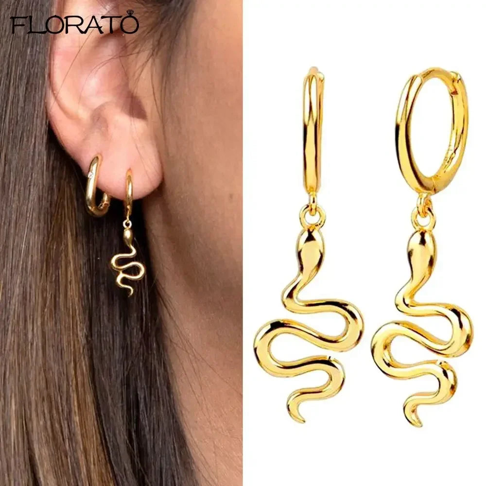 925 Silver Needle Snake Hoop Earrings for Women Trend Gold Earrings Colour Enamels Animals Crystal Pendant Earrings Jewelry Gift