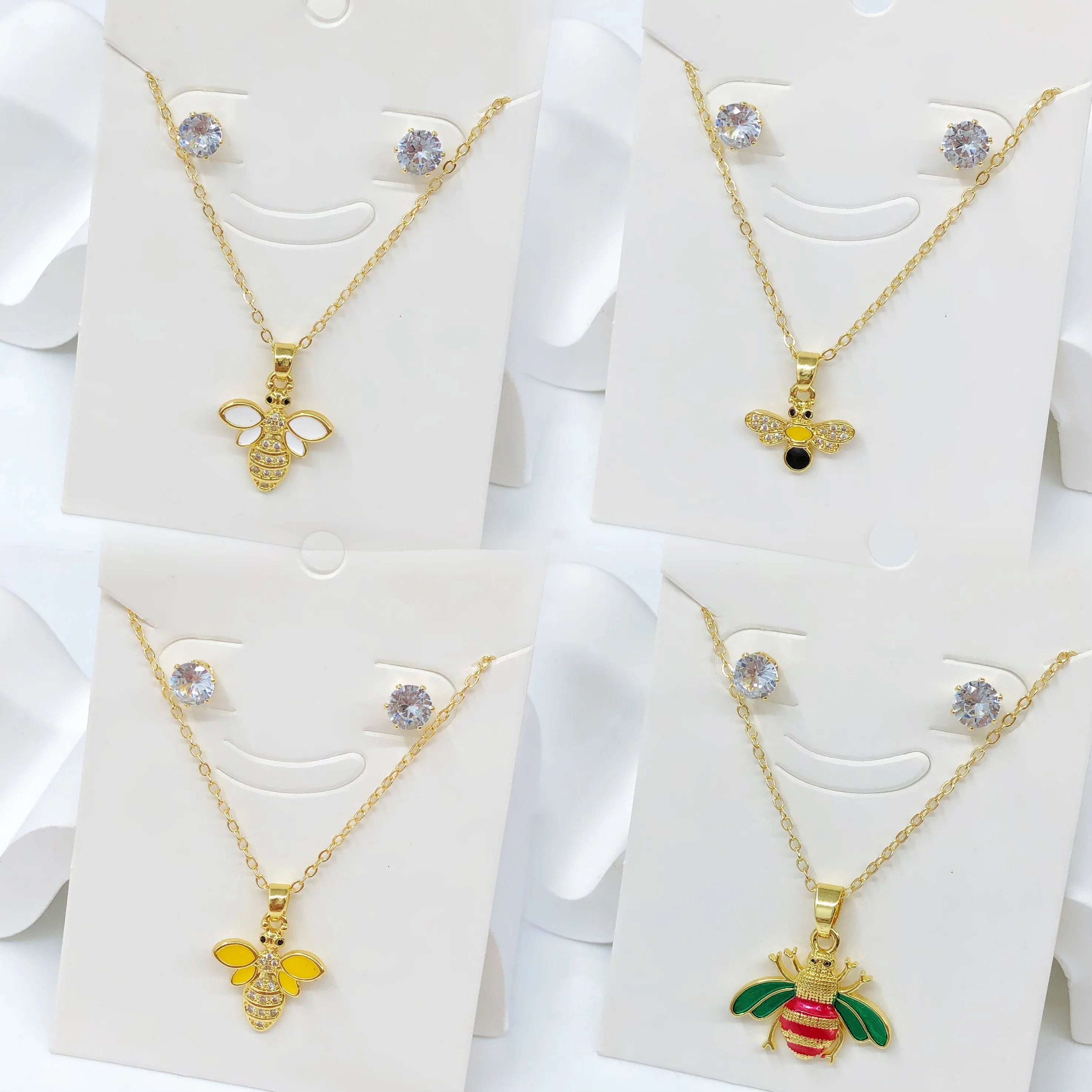 2Pcs Cute Insect Bee Zircon Jewelry Set Necklace Earrings New Fashion Women's Daily Party Jewelry Girls' Exquisite Gift