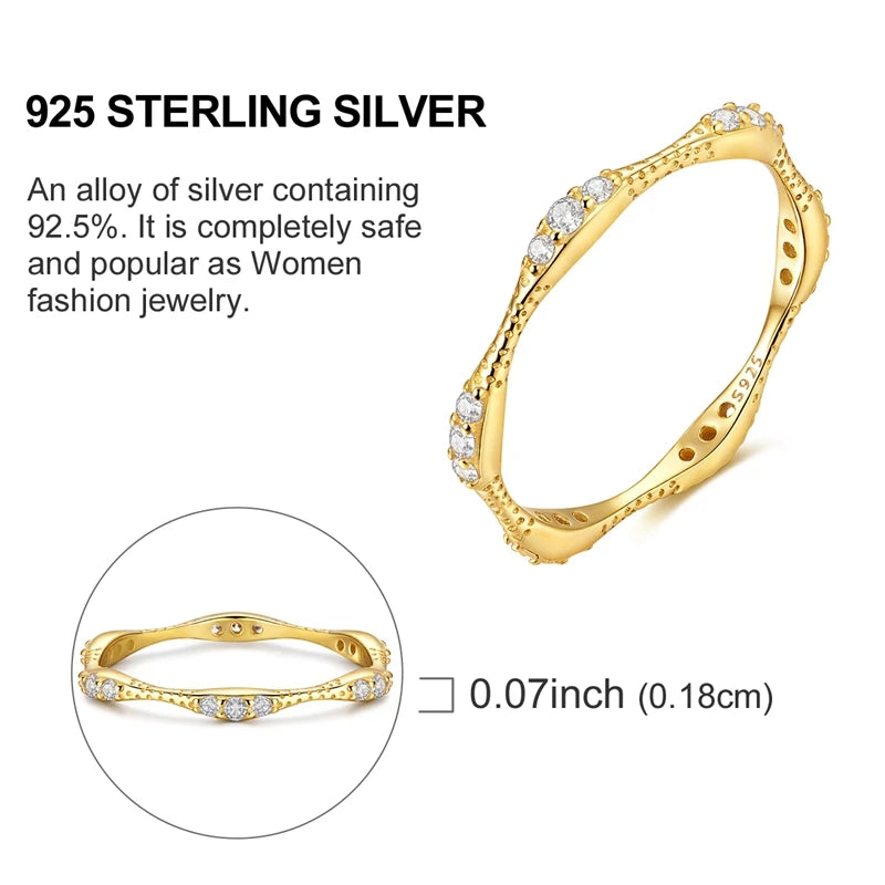 Ring 925 Sterling Silver Sparkling Gold Heart Star Moon Chain Ring For Women Man Girl Wedding Anniversary Part Ring Jewelry Gift