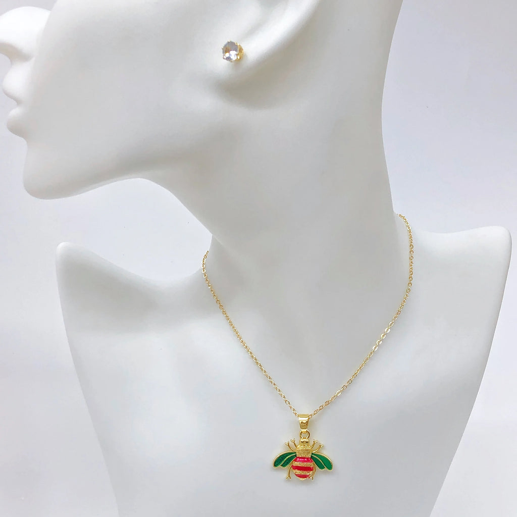 2Pcs Cute Insect Bee Zircon Jewelry Set Necklace Earrings New Fashion Women's Daily Party Jewelry Girls' Exquisite Gift