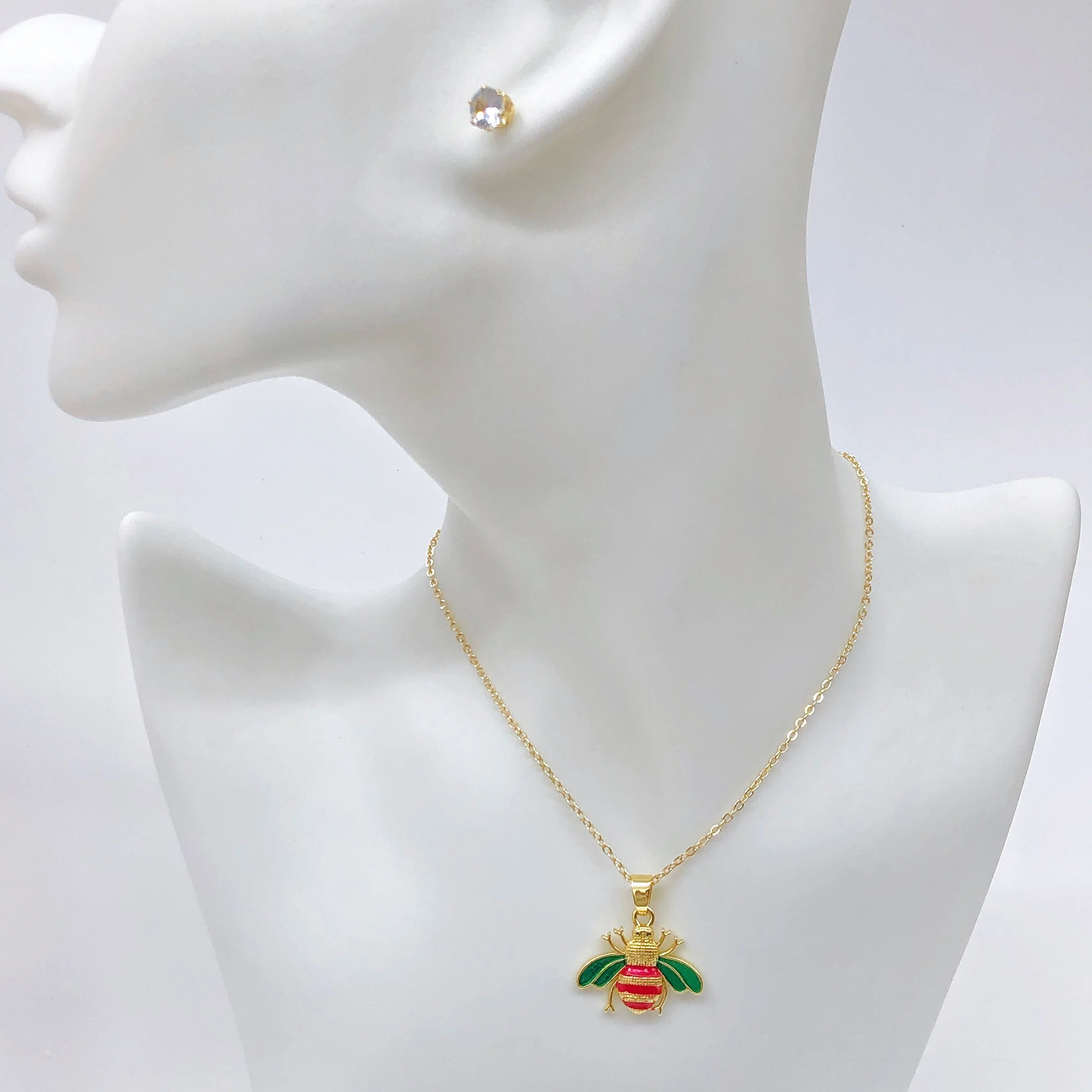 2Pcs Cute Insect Bee Zircon Jewelry Set Necklace Earrings New Fashion Women's Daily Party Jewelry Girls' Exquisite Gift