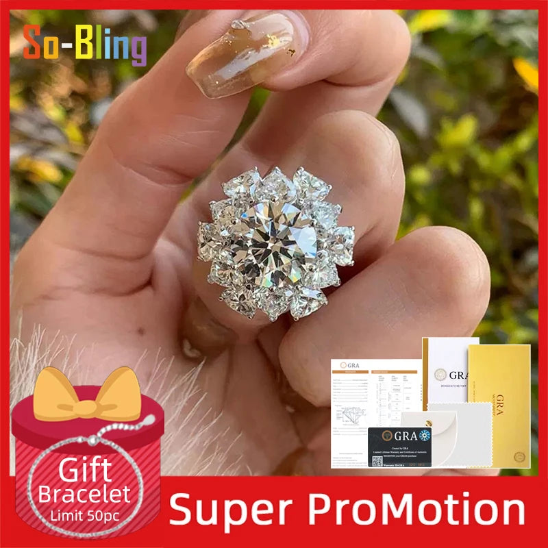 So-Bling 5ct Moissanite Ring 925 Sterling Silver Rings with Gra Certificate for Women Elegant Fine Luxury Quality Party Gift