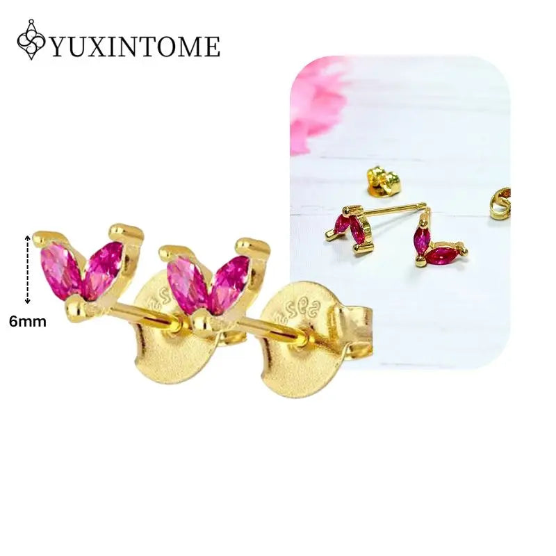 Rose Red Zircon Gold Earrings for women 925 Sterling Silver Ear Needle Geometric Pendant Hoop Earrings Fashion Wedding Jewelry