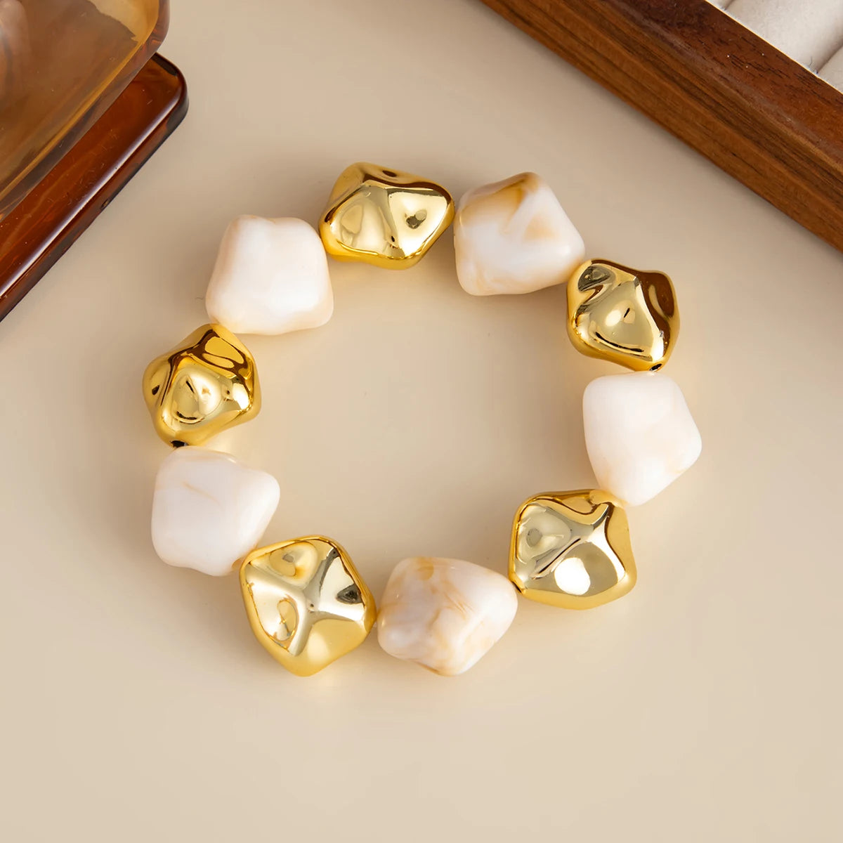 SHIXIN Bohemian Resin Acrylic Necklace Bracelet Jewelry Set for Women Retro Bead Chain Choker Necklace Elastic Bangle Lady Gift