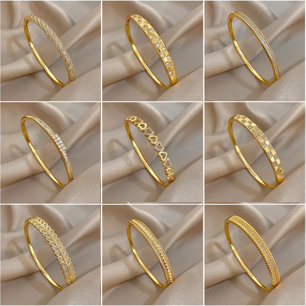 Luxury Multilayer Micro Inlaid Zircon Cuff Bracelet for Women Elegant Gold Plated Copper Stacked Bracelets Fashion Jewelry