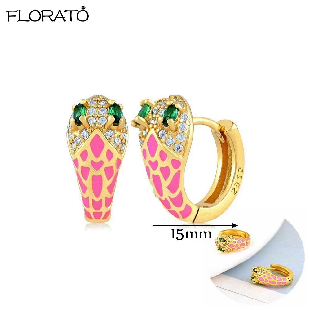 925 Silver Needle Snake Hoop Earrings for Women Trend Gold Earrings Colour Enamels Animals Crystal Pendant Earrings Jewelry Gift