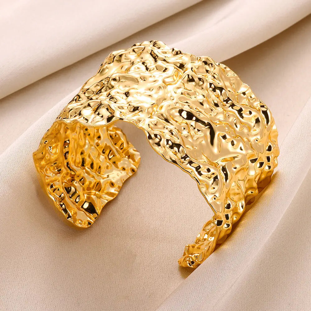 Vintage Irregular Bracelet For Women Stainless Steel Gold Color Open Cuff Bangles Exquisite Luxury Jewelry Gift pulseras bijoux