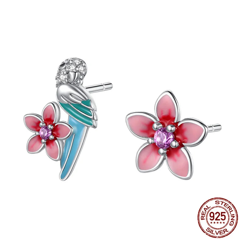 Classic 100% 925 Sterling Silver Wings Heart Inlaid Unicorn Women's Earrings Suitable for Birthday Party Anniversary Gift