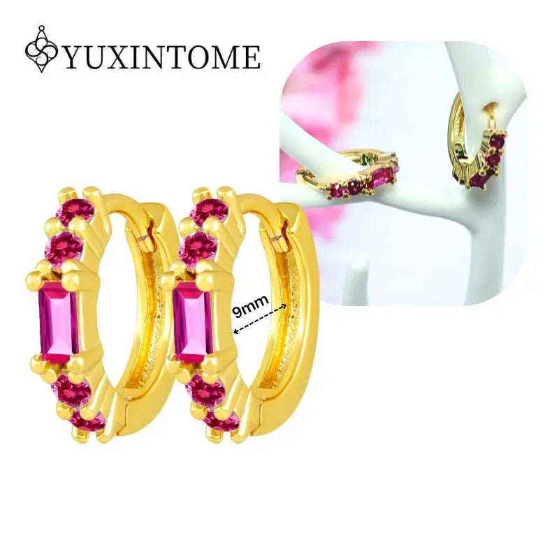 Rose Red Zircon Gold Earrings for women 925 Sterling Silver Ear Needle Geometric Pendant Hoop Earrings Fashion Wedding Jewelry
