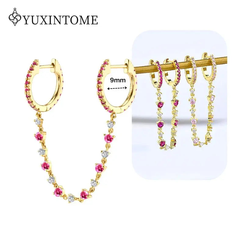 Rose Red Zircon Gold Earrings for women 925 Sterling Silver Ear Needle Geometric Pendant Hoop Earrings Fashion Wedding Jewelry