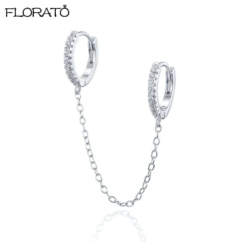 1PC 925 Silver Needle Colorful Crystal Chain Pendant Hoop Earrings For Women Two Hole Enamel Star Earrings Fashion Jewelry Gift