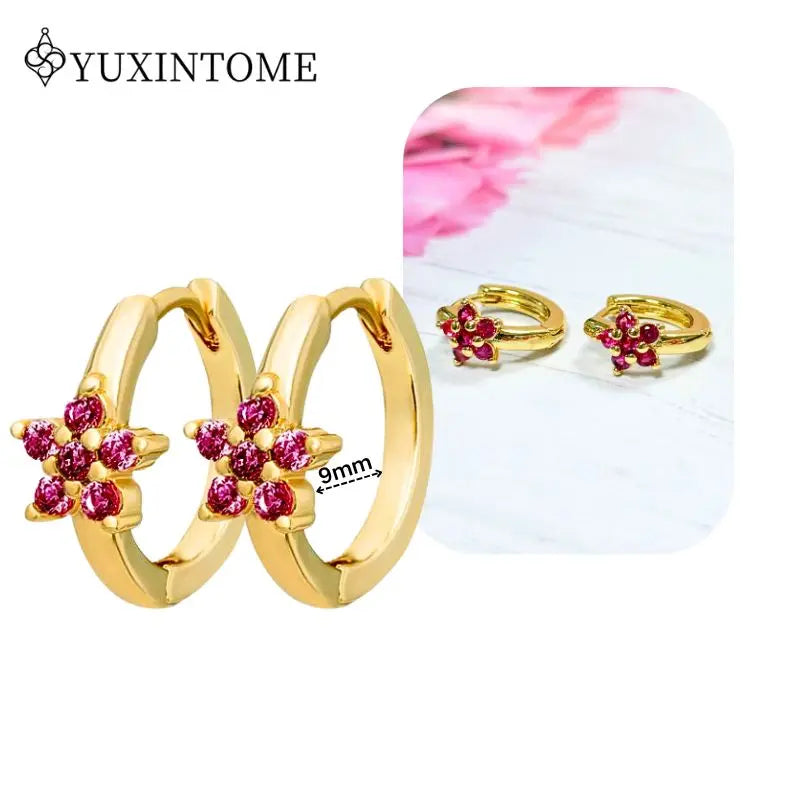 Rose Red Zircon Gold Earrings for women 925 Sterling Silver Ear Needle Geometric Pendant Hoop Earrings Fashion Wedding Jewelry