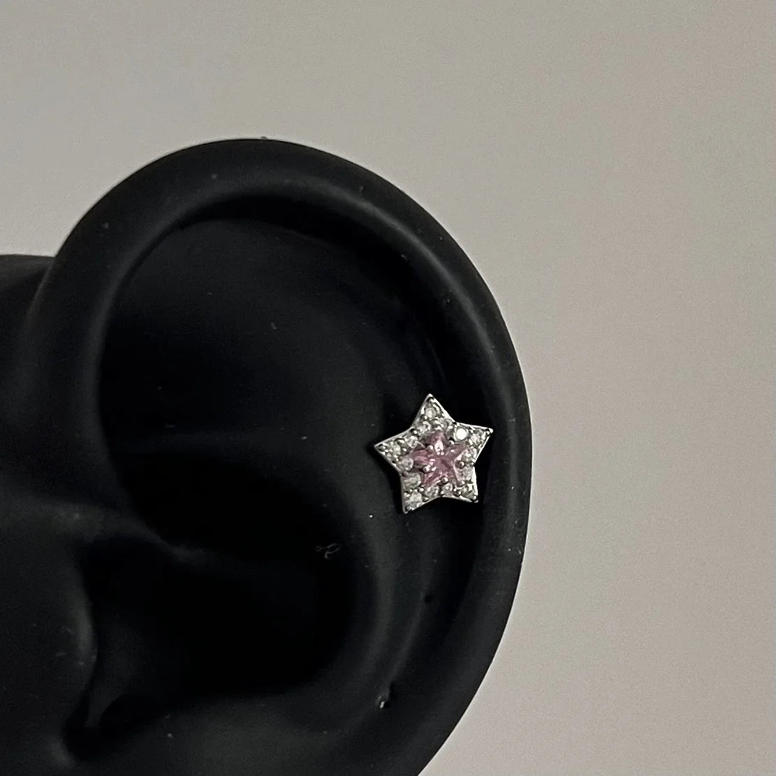 1 Pcs Pink Love Heart Wings Star Pendant Ear Bone Nail 316L Stainless Steel Piercing Earring Y2K Punk Jewelry Women Accessories