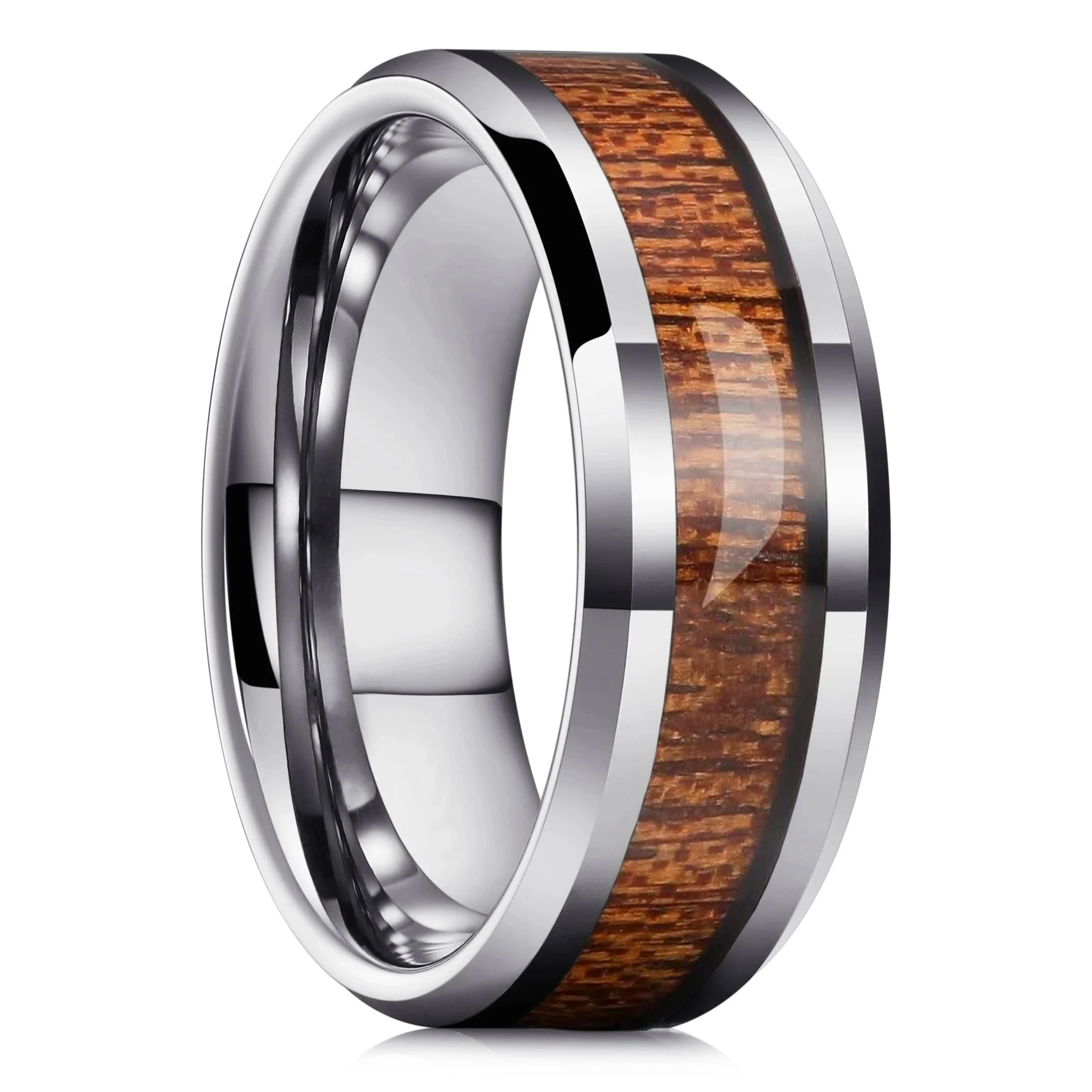 Fashion 8mm Men Stainless Steel Rings Inlay Meteorite Abalone Shell Rings For Men Women Wedding Engagement Band Jewelry Gift