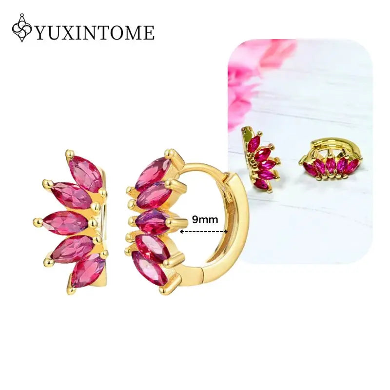 Rose Red Zircon Gold Earrings for women 925 Sterling Silver Ear Needle Geometric Pendant Hoop Earrings Fashion Wedding Jewelry