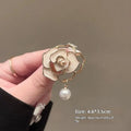 Elegant Camellia Brooch, Resin Rhinestone French Design, Sophisticated Women's Accessory for Banquets and Daily Wear