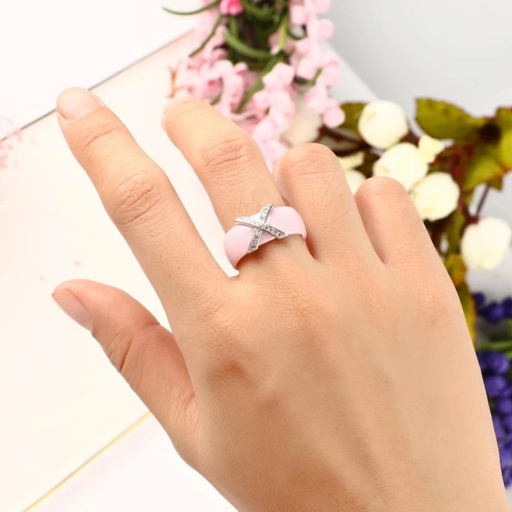Fashion Jewelry Women Ring With AAA Crystal 8 mm X Cross Ceramic Rings For Women Wedding Party Accessories Gift Design