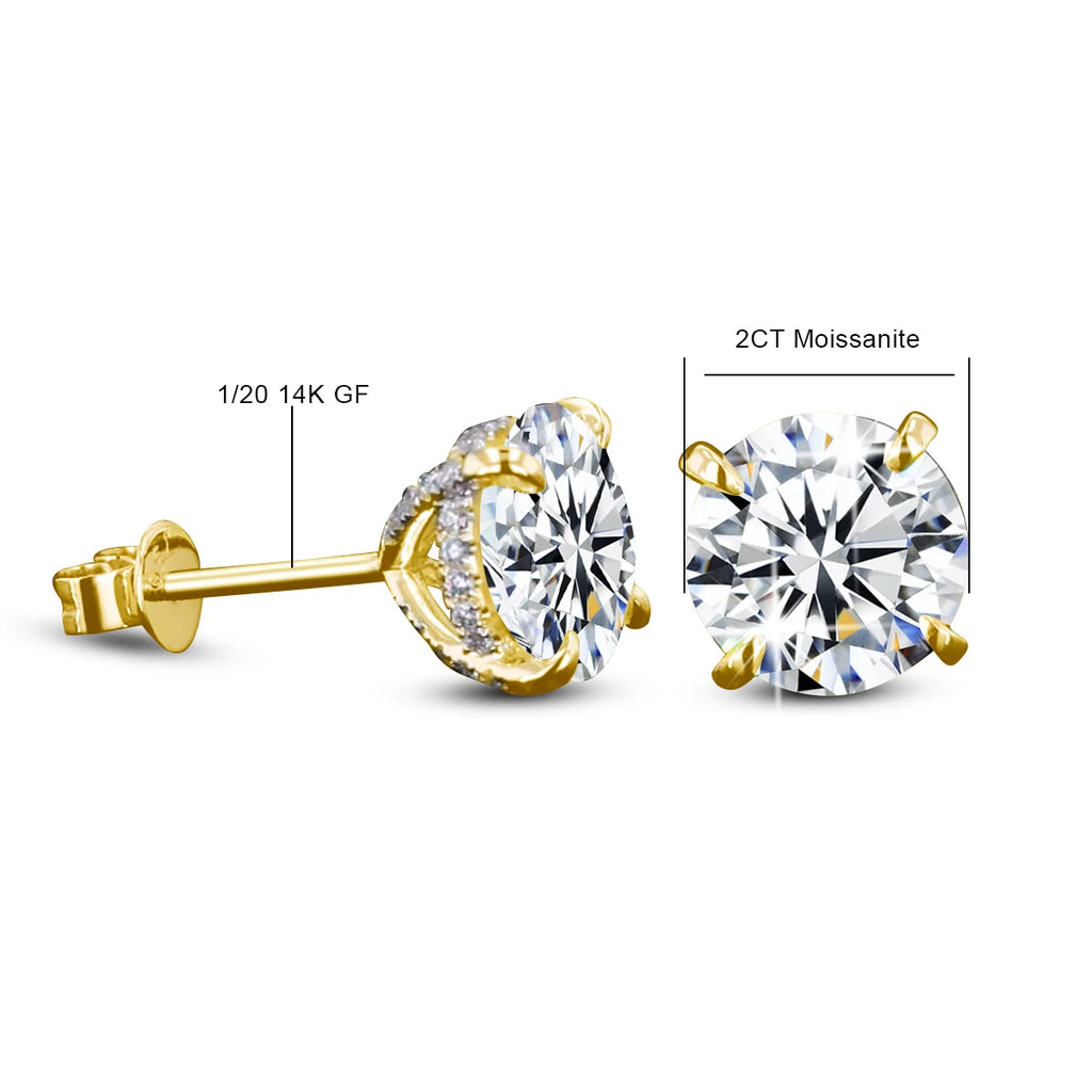 AU585 14K Gold Filled Round Moissanite Ear Studs Women Men Couple Piercing Earring Wedding Daily Wear Jewelry