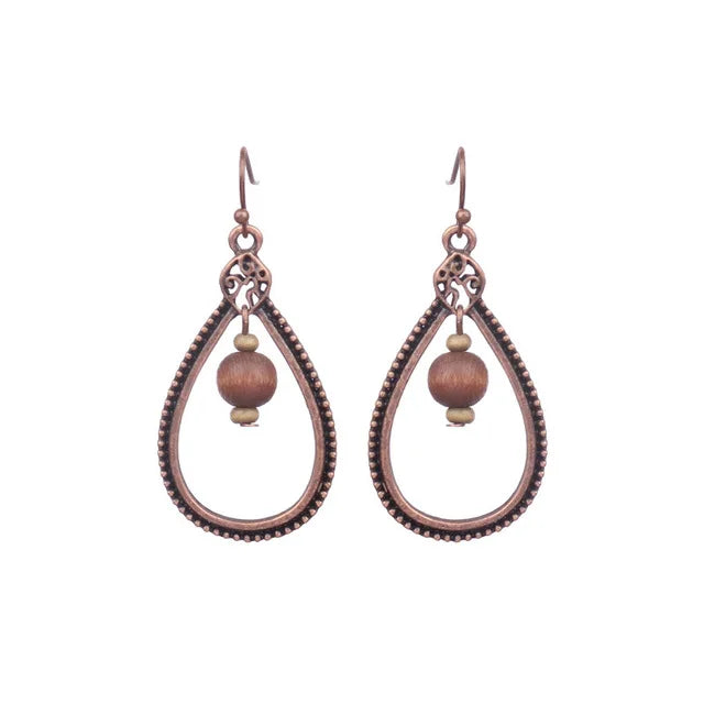 Bohemian Orange Beaded Tassel Drop Earrings Ethnic Carved Alloy For Women Vintage Stone Boho Ladies Earrings