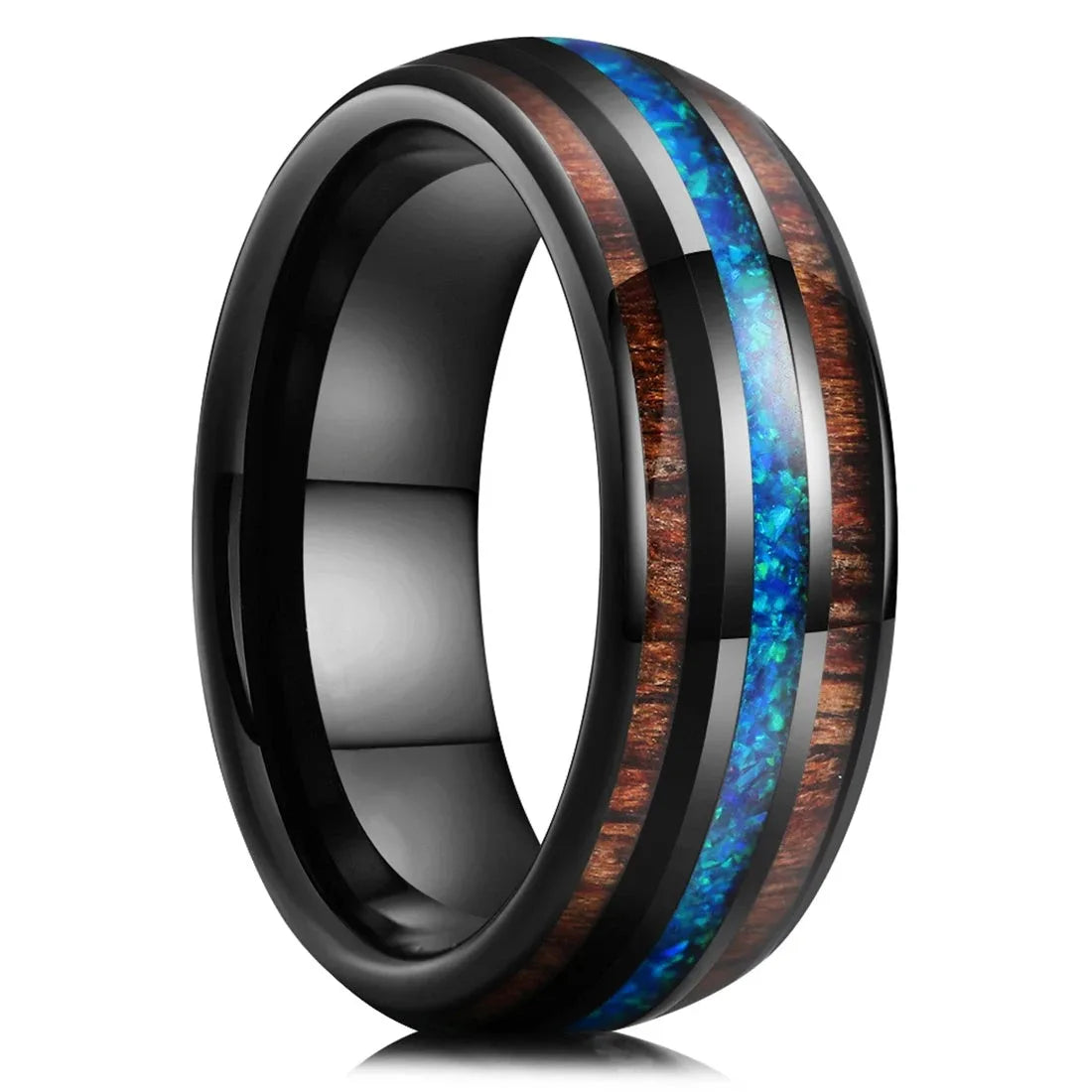 Fashion 8mm Men Stainless Steel Rings Inlay Meteorite Abalone Shell Rings For Men Women Wedding Engagement Band Jewelry Gift
