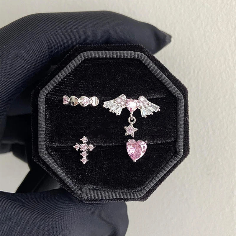 1 Pcs Pink Love Heart Wings Star Pendant Ear Bone Nail 316L Stainless Steel Piercing Earring Y2K Punk Jewelry Women Accessories