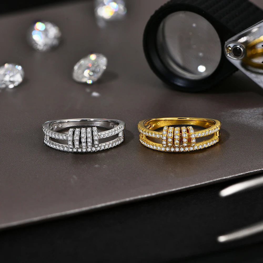 CHARMING Customize Full Moissanite Ring Brilliant Lab Diamond 925 Sterling Sliver Gold for Women Plated Wholesale Fine Jewelry