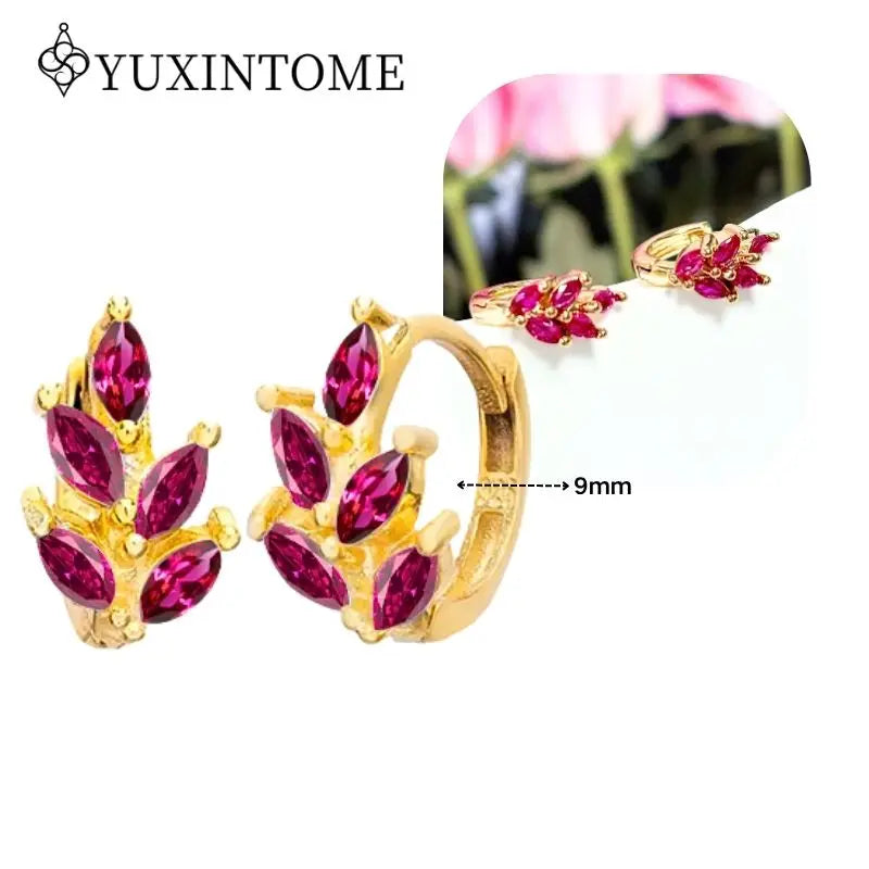 Rose Red Zircon Gold Earrings for women 925 Sterling Silver Ear Needle Geometric Pendant Hoop Earrings Fashion Wedding Jewelry