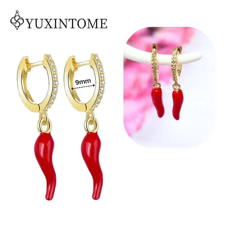 Rose Red Zircon Gold Earrings for women 925 Sterling Silver Ear Needle Geometric Pendant Hoop Earrings Fashion Wedding Jewelry