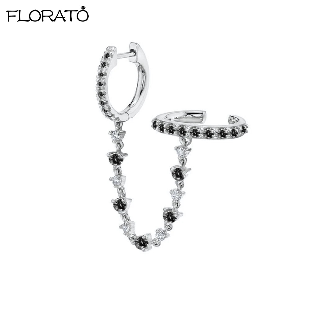 1PC 925 Silver Needle Colorful Crystal Chain Pendant Hoop Earrings For Women Two Hole Enamel Star Earrings Fashion Jewelry Gift