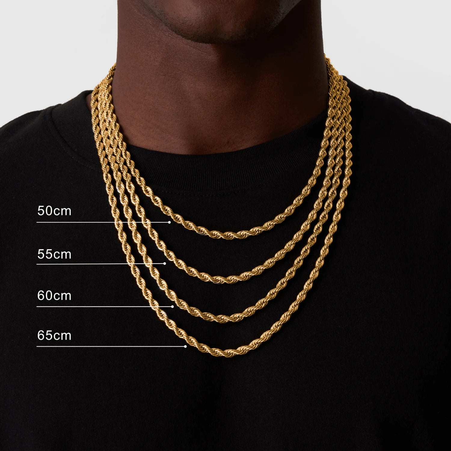 Ropes Long Necklace for Men Women,Stainless Steel Gold Color Twisted Rope Chain Collar,2/3/4/5mm Punk Basic Waterproof Jewelry