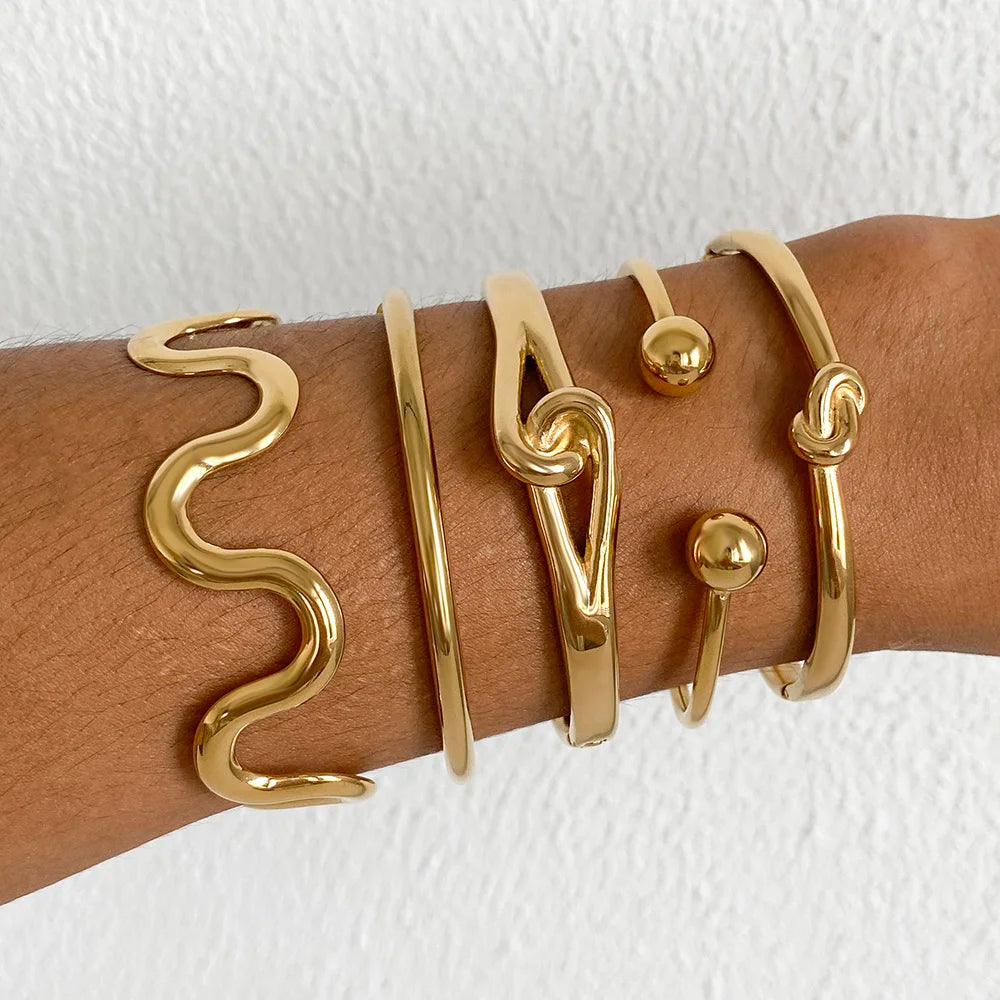 Chic Stainless Steel Gold Plated Geometric Bracelet for Women Fashion Silm Knot Stacked Bangles Bracelets Waterproof Jewelry