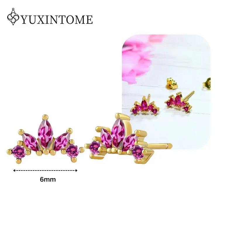 Rose Red Zircon Gold Earrings for women 925 Sterling Silver Ear Needle Geometric Pendant Hoop Earrings Fashion Wedding Jewelry