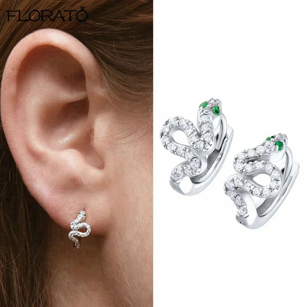 925 Silver Needle Snake Hoop Earrings for Women Trend Gold Earrings Colour Enamels Animals Crystal Pendant Earrings Jewelry Gift