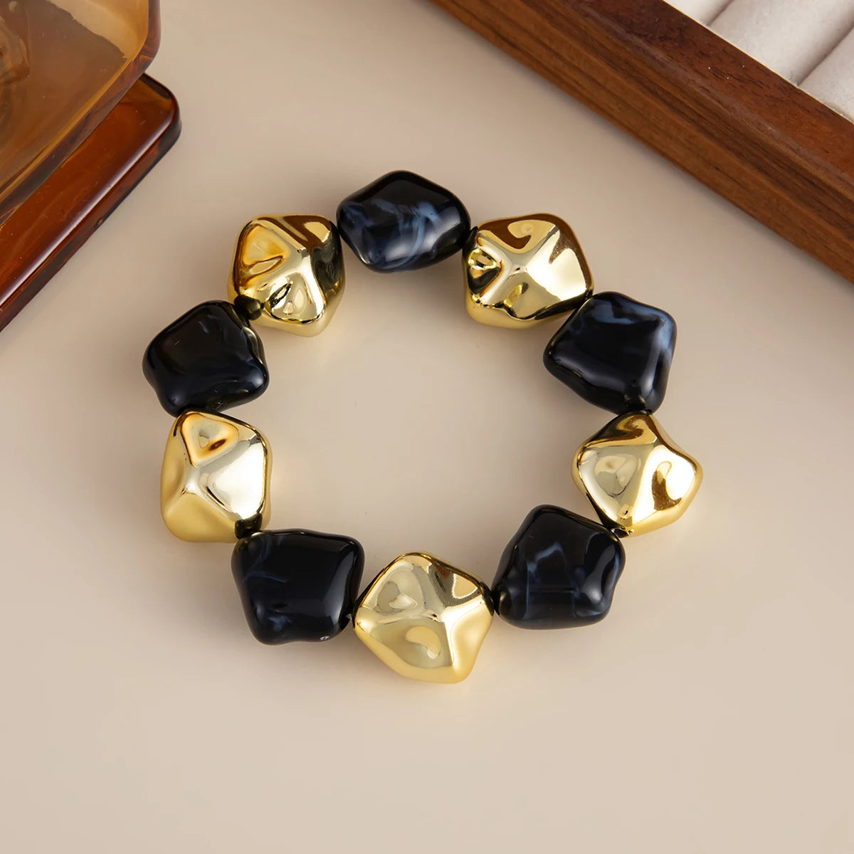 SHIXIN Bohemian Resin Acrylic Necklace Bracelet Jewelry Set for Women Retro Bead Chain Choker Necklace Elastic Bangle Lady Gift