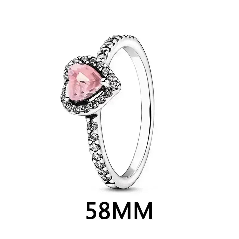 New 925 sterling silver heart-shaped pink ring necklace earring set luxurious sparkling charm jewelry fashion wedding gift