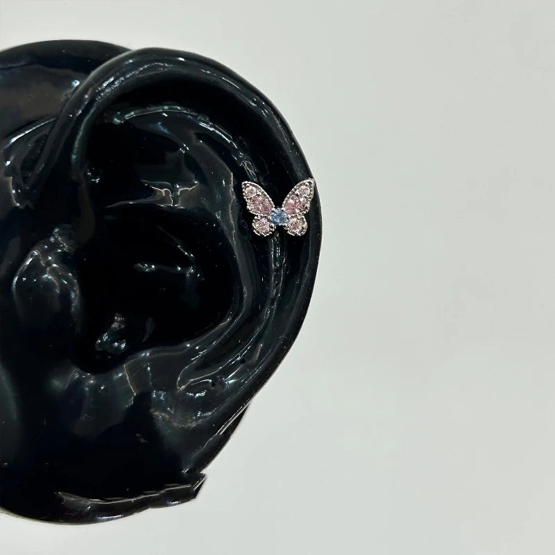 1 Pcs Pink Love Heart Wings Star Pendant Ear Bone Nail 316L Stainless Steel Piercing Earring Y2K Punk Jewelry Women Accessories