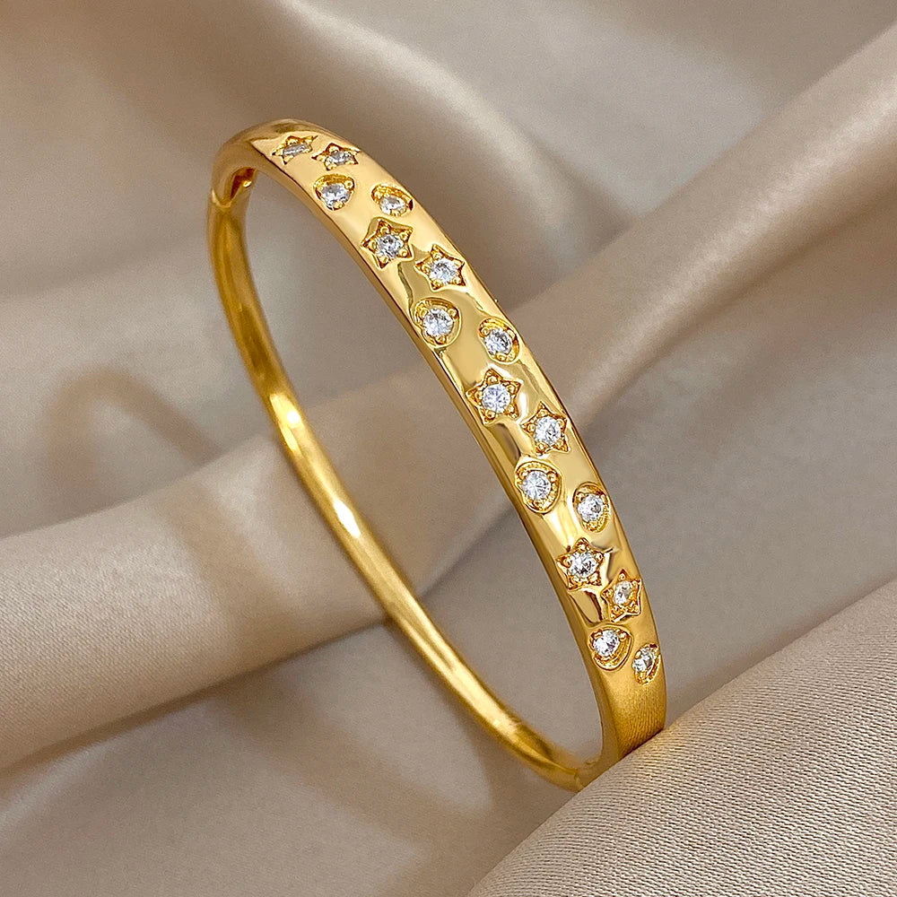 Luxury Multilayer Micro Inlaid Zircon Cuff Bracelet for Women Elegant Gold Plated Copper Stacked Bracelets Fashion Jewelry