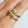 A Niche Two-Color Four-Ring Copper Jewelry Ring, Hypoallergenic, Ins Style, Stacking Artifact, Suitable For Young Wome Jewelry