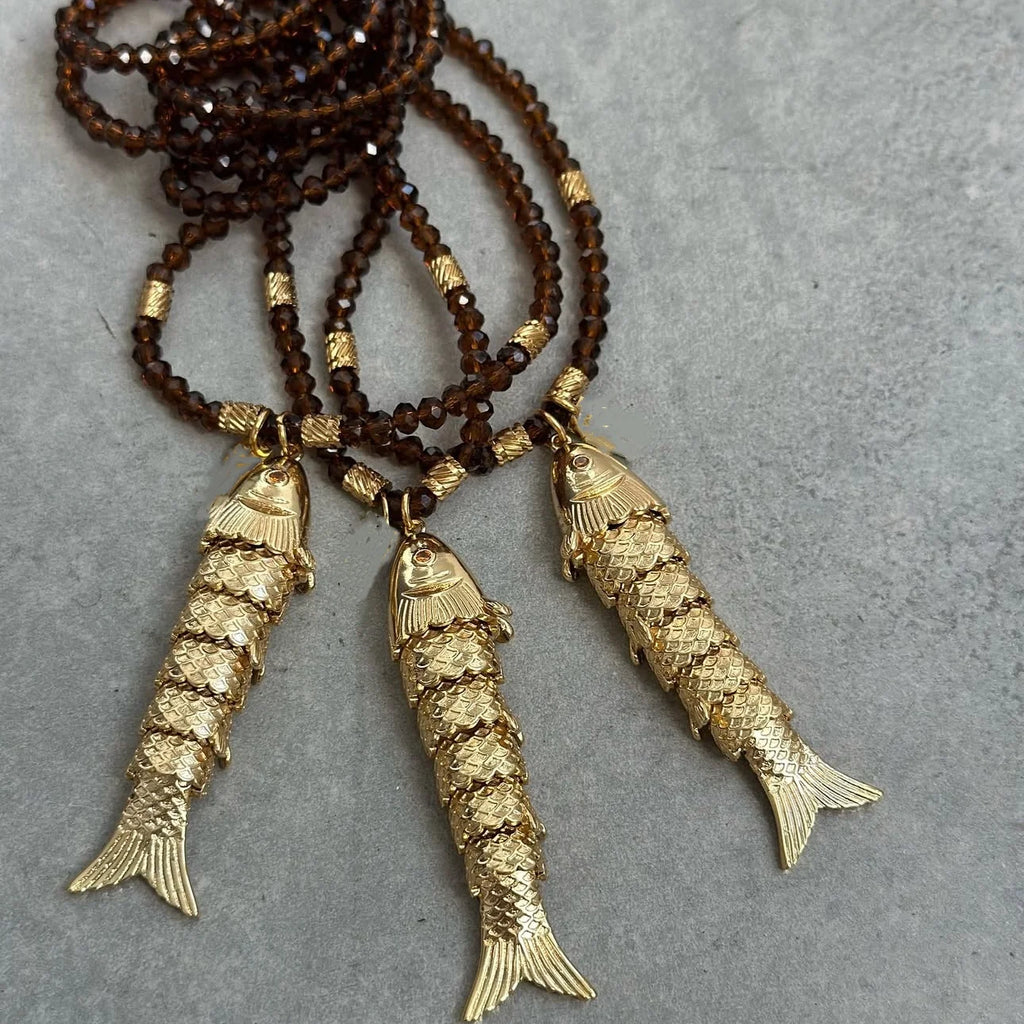 2025 New Necklace Fish Penant Trendy INS Crystal Metal Bead Jewelry Rope Choker Women Accessories Gift Collar pez