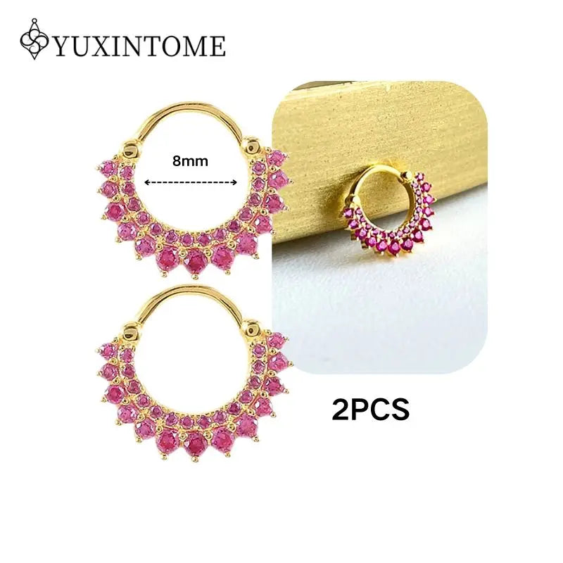 Rose Red Zircon Gold Earrings for women 925 Sterling Silver Ear Needle Geometric Pendant Hoop Earrings Fashion Wedding Jewelry