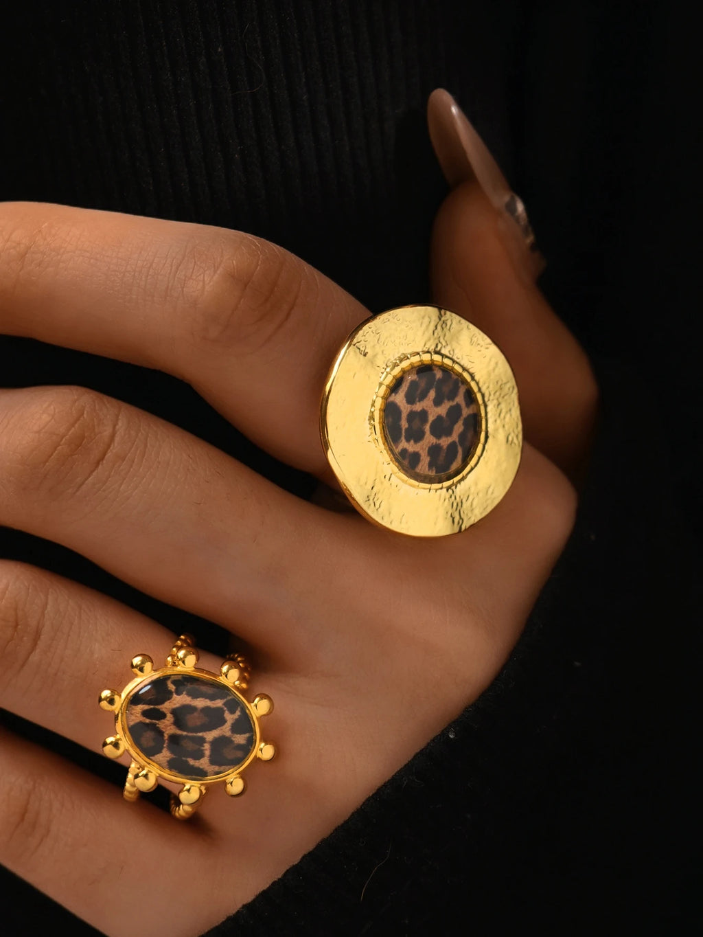 Minimalist 18K PVD Golden Plated 304 Stainless Steel Rings Chunky Jewelry High Quality Charm Stylish Boho Leopard Golden Jewelry