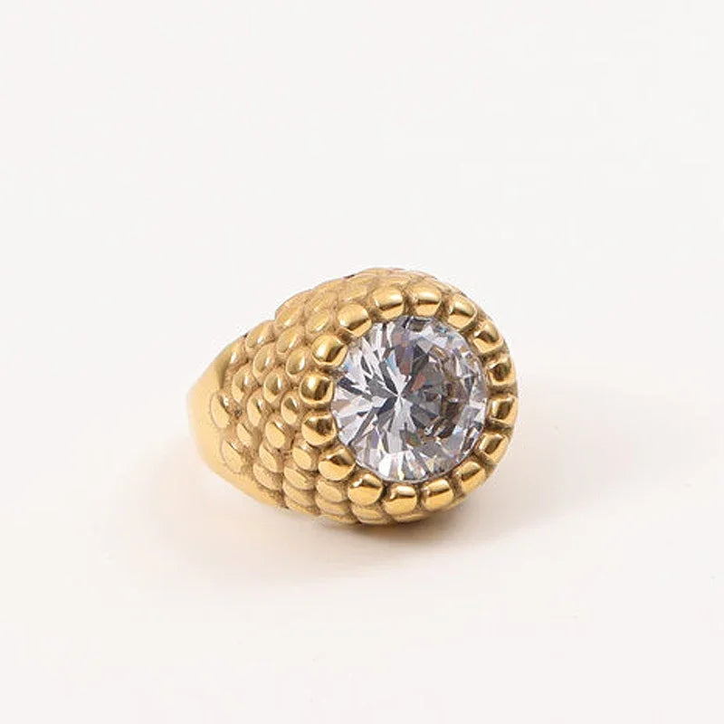 Big Zircon Signet Rings Stainless Steel Rngs for Women Simple Dainty Elegant Jewelry New in Waterproof Jewelry